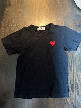 Comme des Garçons Black Tee with Red Heart Patch